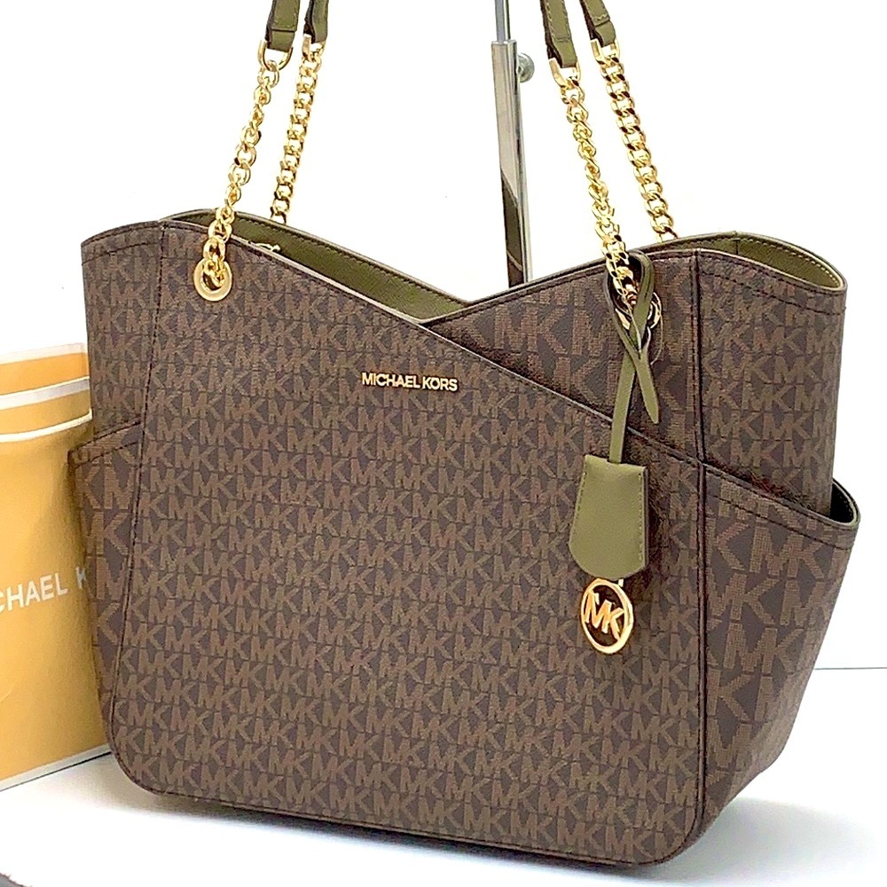 MICHAEL KORS LARGE X CHAIN LOGO
SHOULDER BAG OLIVE BROWN SIGNATURE COLOR